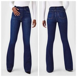 Spanx Flare Jeans Stretch Pull On High Rise Midnight Shade Blue Size L